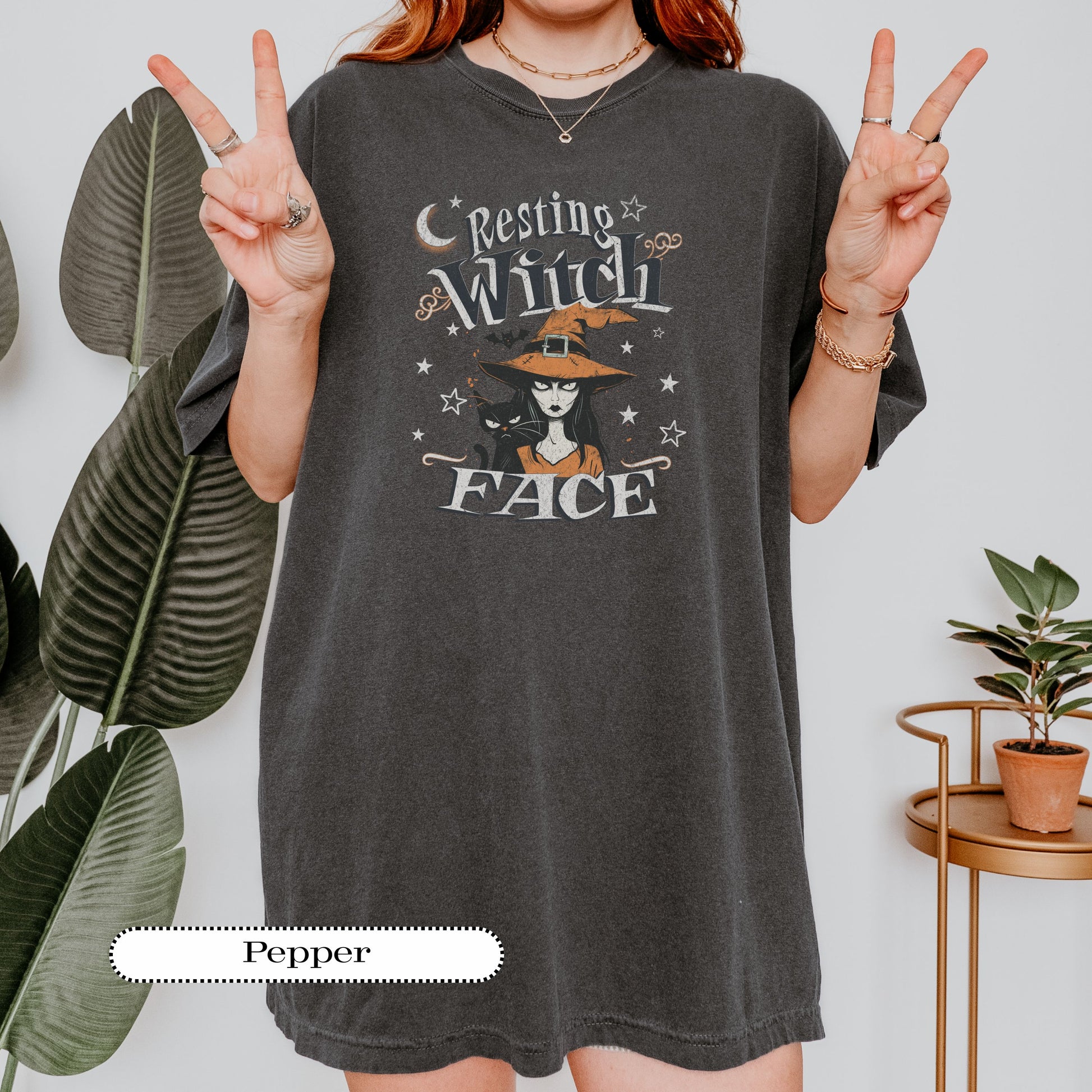 Resting Witch Face graphic tee – dark humor witchy shirt for fall and Halloween.