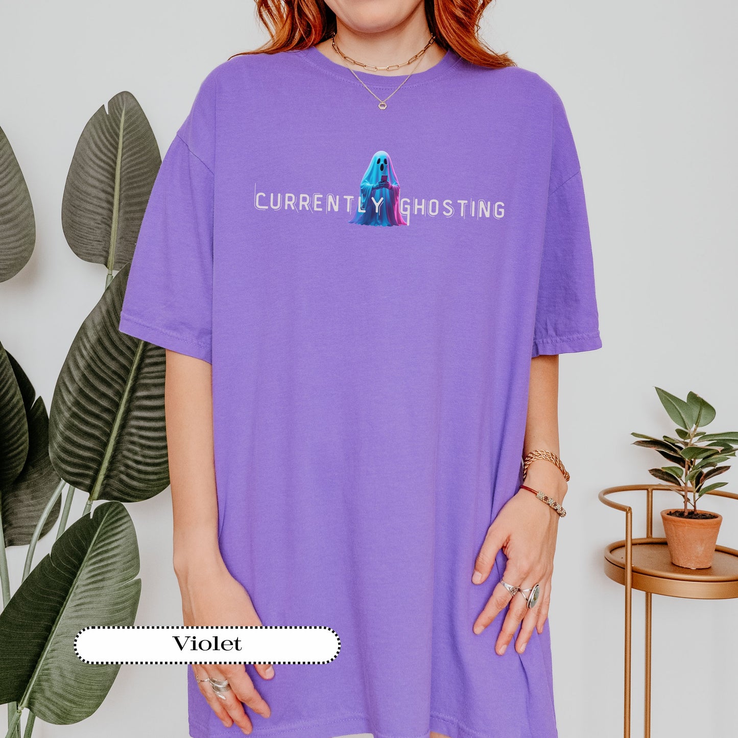 Currently Ghosting Tee – Funny Ghost Shirt for Introverts – Pastel Ghost with Phone – Spooky Cute Halloween Top