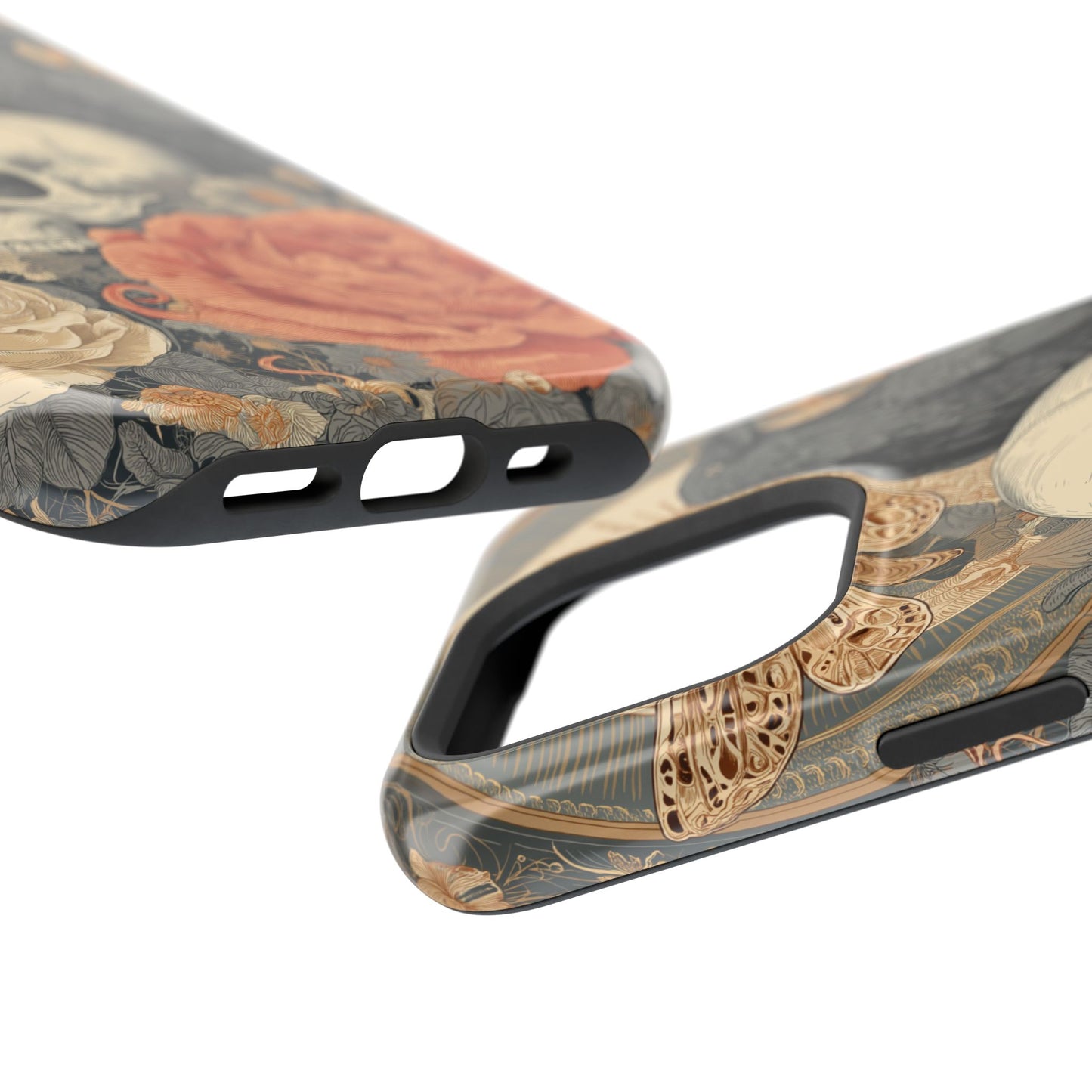 Slim protective phone cover with skull and rose design