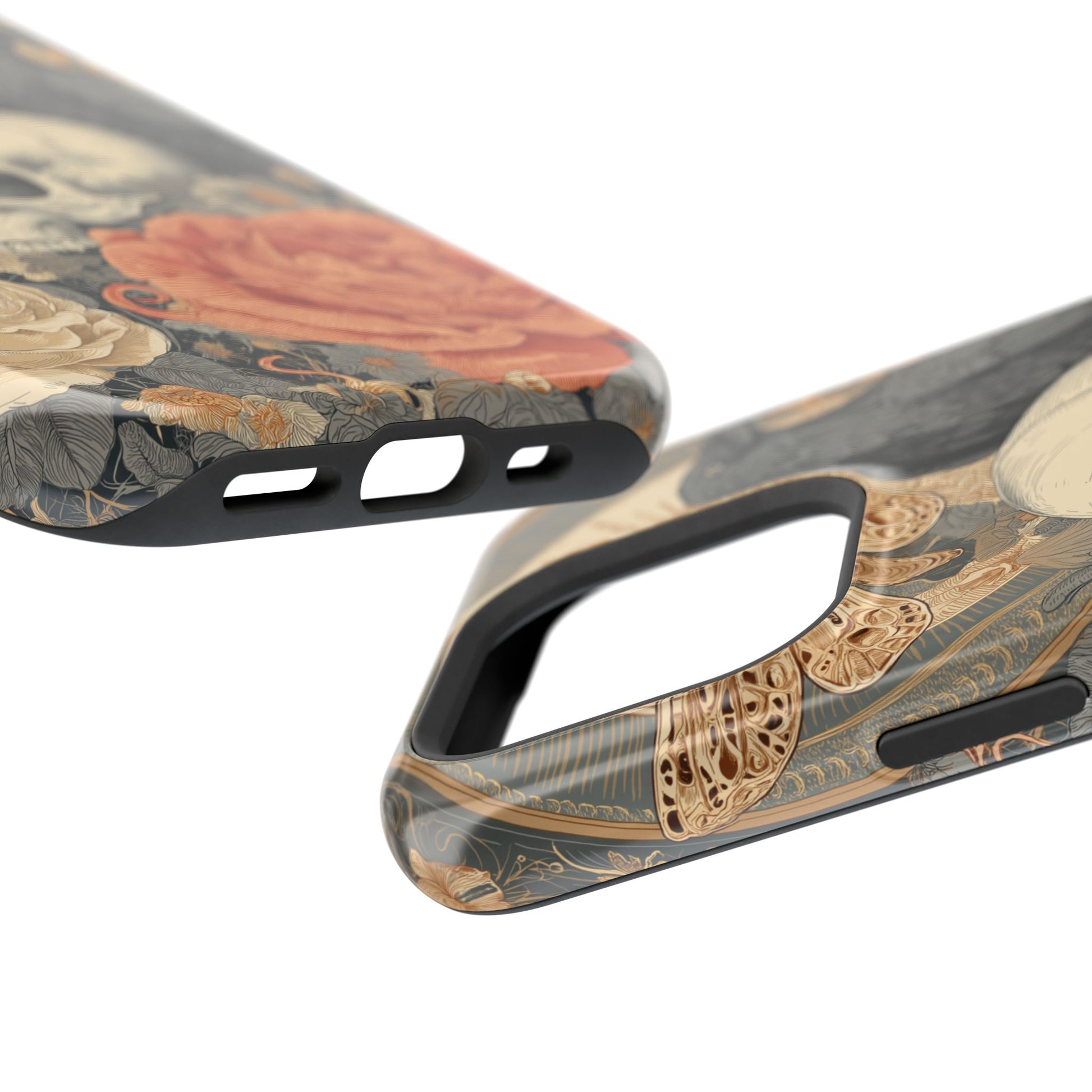 Slim protective phone cover with skull and rose design