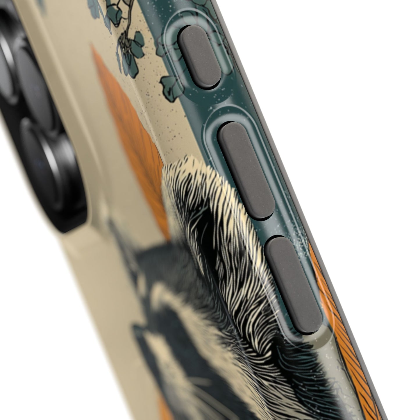 Side view of raccoon phone case showing slim protective profile